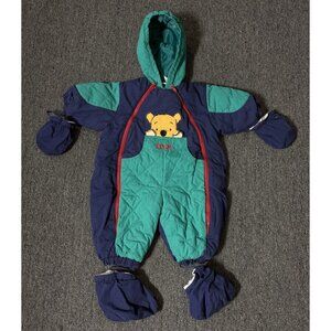 Vintage 90s WINNIE THE POOH Baby Boy Girl 12M One-Piece Colorblock Snowsuit